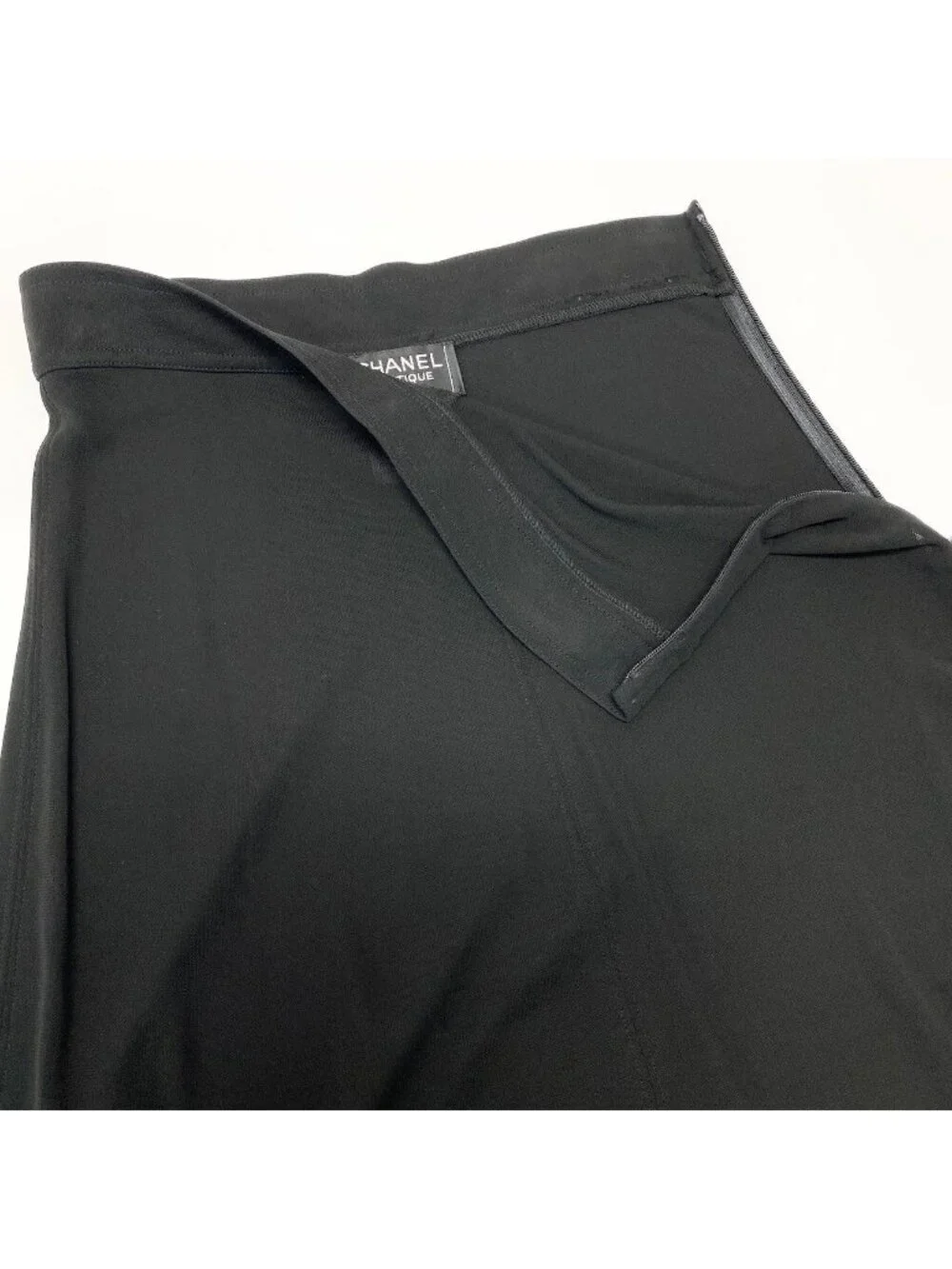 Chanel Boutique Logo Embroidery Stretch Black Rayon Flare Skirt
